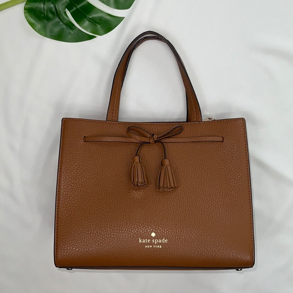 kate spade Handbags - Hayes Small Satchel Tan Pebbled Leather Kate Spade Handbag Bow Purse Bag Blogger